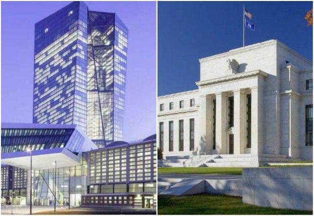 Le siège de la BCE et celui de la Fed. (Crédits photo : BCE / FED)