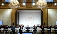 Le président français Emmanuel Macron à l'ouverture d'une conférence en soutien à l'Ukraine, le 26 février 2024 à l'Elysée, à Paris ( POOL / GONZALO FUENTES )