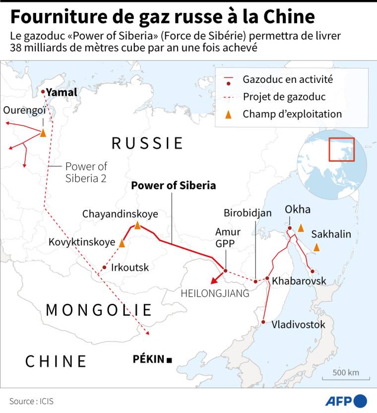 Carte montrant le gazoduc russe "Power of Siberia" ( AFP /  )