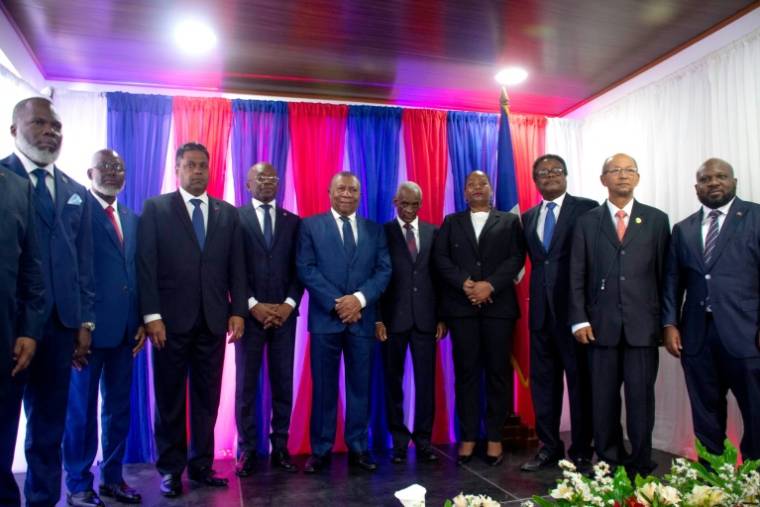 Les membres du conseil présidentiel de transition en Haïti, à Port-au-Prince le 25 avril 2024 ( AFP / Clarens SIFFROY )