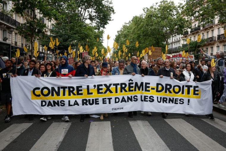 Manifestation contre le parti d'extrême droite français, le Rassemblement national, à Paris