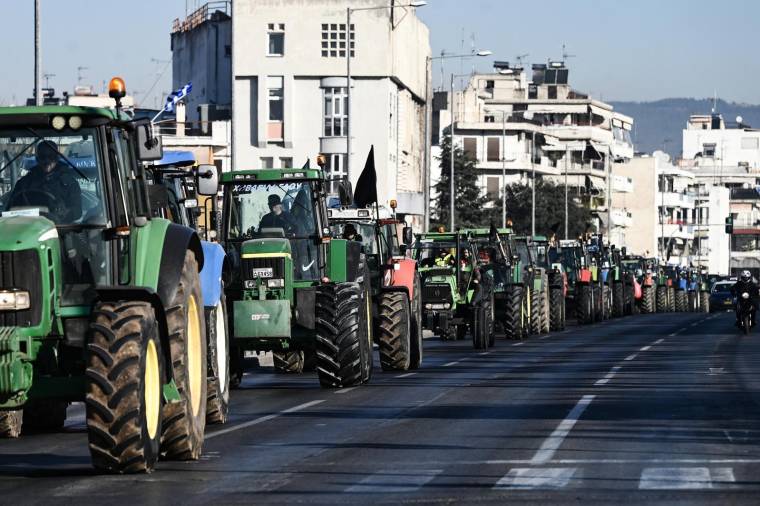 Manifestation d'agriculteurs à Thessalonique, le 1er février 2024. ( AFP / SAKIS MITROLIDIS )