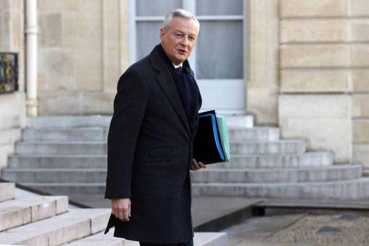 Le ministre de l'Économie Bruno Le Maire, le 8 février 2023, à l'Élysée. ( AFP / GEOFFROY VAN DER HASSELT )