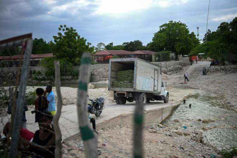 Un camion traverse la frontière entre Anse-à-Pitres en Haïti et Pedernales en République dominicaine, le 15 mai 2024 ( AFP / Federico Parra )