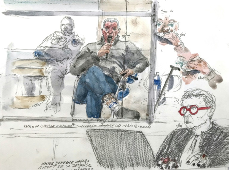 Croquis d'audience de Dominique Pélicot lors de son procès au tribunal d'Avignon, le 17 septembre 2024 ( AFP / Benoit PEYRUCQ )