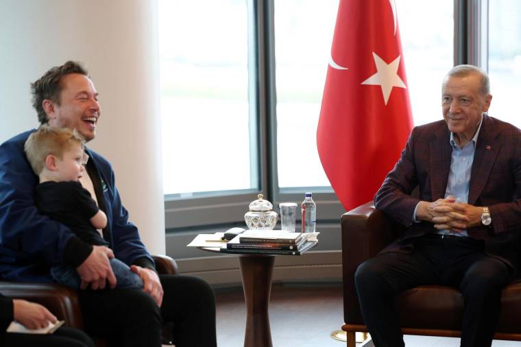 Elon Musk et Racep Tayyip Erdogan, à New York, le 17 septembre 2023 ( TURKISH PRESIDENCY PRESS OFFICE / HANDOUT )