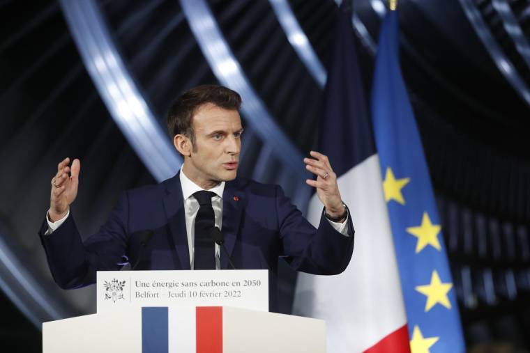 Emmanuel Macron, à Belfort, le 10 février 2022 ( POOL / Jean-Francois Badias )