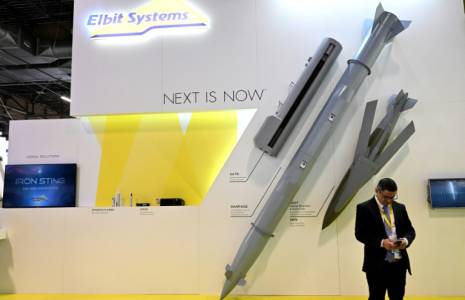 L'entreprise de technologie militaire israélienne Elbit Systems le 16 juin 2022, au salon Eurostarory à Villepinte, en Seine-Saint-Denis ( AFP / Emmanuel DUNAND )
