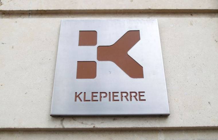 The logo of Klepierre is seen on their headquarters in Paris