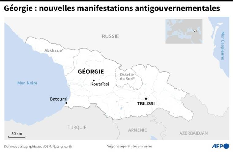 Carte de la Géorgie, ex-République soviétique du Caucase  ( AFP / Laurence SAUBADU )
