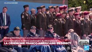 "Vous êtes venus ici" : Emmanuel Macron rend hommage aux vétérans américains à Coleville-sur-mer