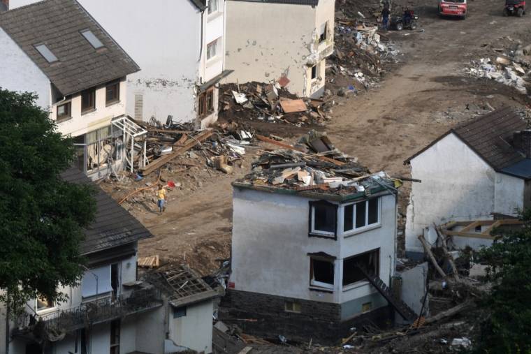 La ville de Mayschoss durement touchée lors des inondations de juillet 2022 en Allemagne. ( AFP / CHRISTOF STACHE )