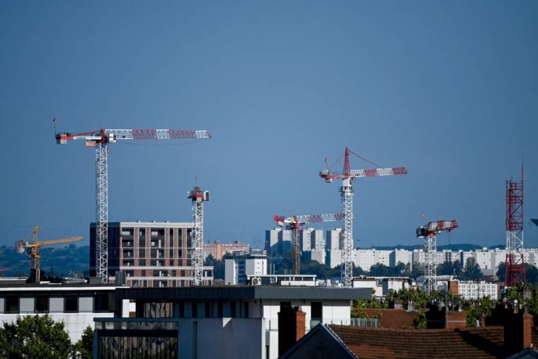 De nombreuses grues de construction dominent l'horizon de la ville de Lyon, le 19 juillet 2023 ( AFP / OLIVIER CHASSIGNOLE )
