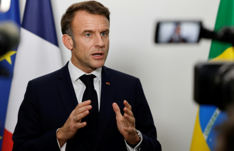 Emmanuel Macron en conférence de presse en marge de la réunion des dirigeants du G20 à Rio de Janeiro, au Brésil, le 19 novembre 2024 ( AFP / Ludovic MARIN )