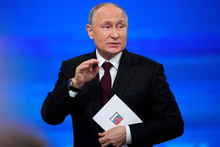 Le président russe Poutine lors de sa conférence de presse annuelle à Moscou