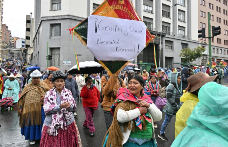 Manifestation contre la pénurie de carburant et de dollars à La Paz, le 21 novembre 2024 en Bolivie ( AFP / AIZAR RALDES )