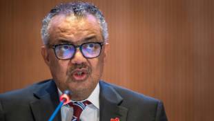 Le directeur général de l'OMS, le Dr Tedros Adhanom Ghebreyesus, le 27 mai 2024 à Genève ( AFP / Fabrice COFFRINI )