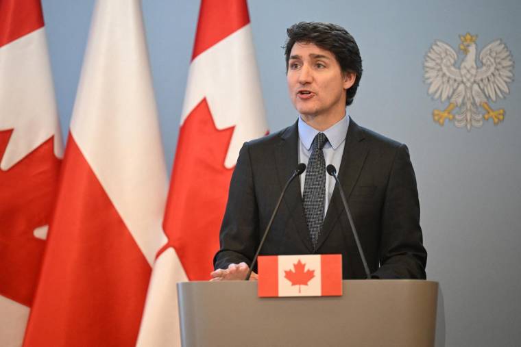 Justin Trudeau à Varsovie le 26 février 2024. ( AFP / SERGEI GAPON )