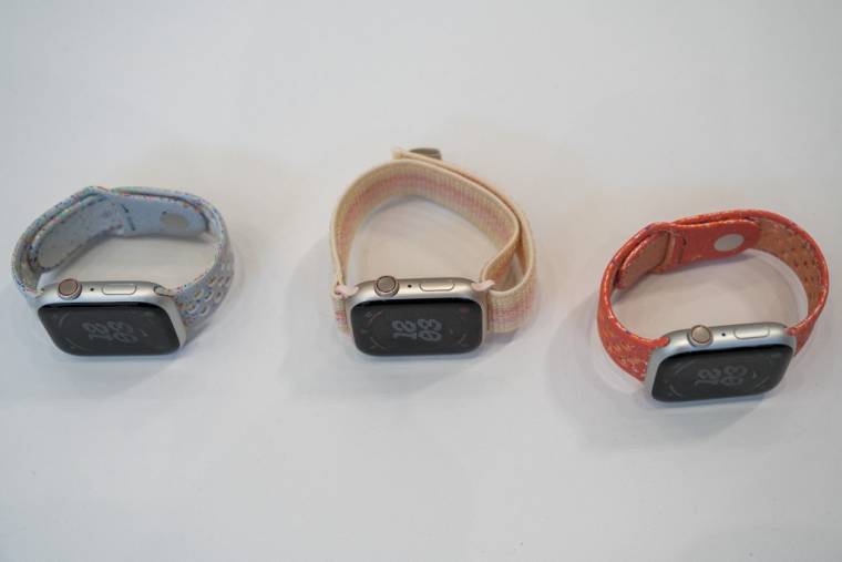 Des Apple Watch Series 9 présentées à l'Apple Park de Cupertino, en Californie, le 12 septembre 2023.  ( AFP / NIC COURY )