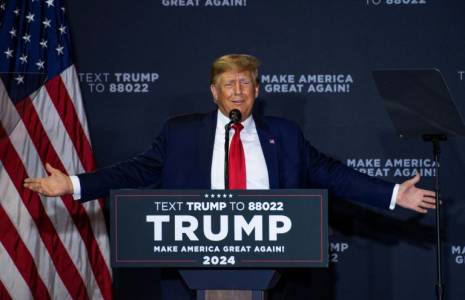 Donald Trump à un meeting à Manchester, dans le New Hampshire, le 27 avril 2023 ( AFP / Joseph Prezioso )