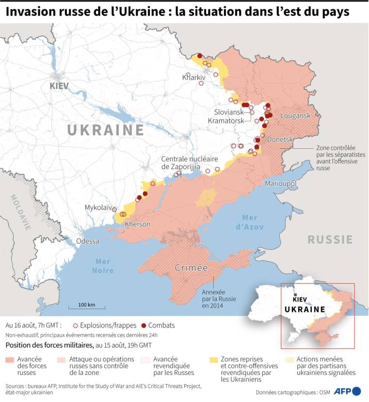 Carte de la situation en Ukraine au 16 août ( AFP /  )