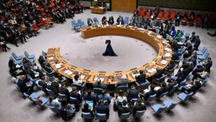 Réunion du Conseil de sécurité de l'ONU à New York, le 18 avril 2024 ( AFP / ANGELA WEISS )