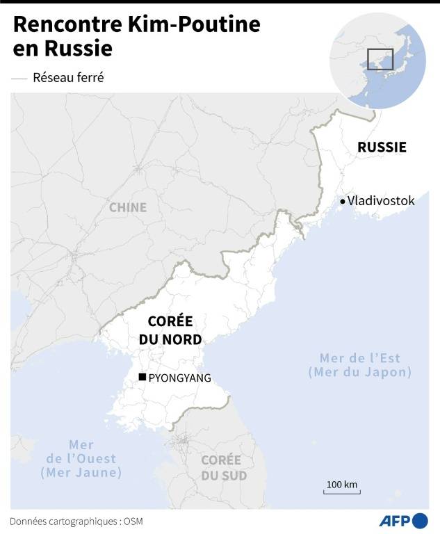 Carte montrant le réseau ferré en Corée du Nord et dans l'Extrême-Orient russe ( AFP / Laurence SAUBADU )