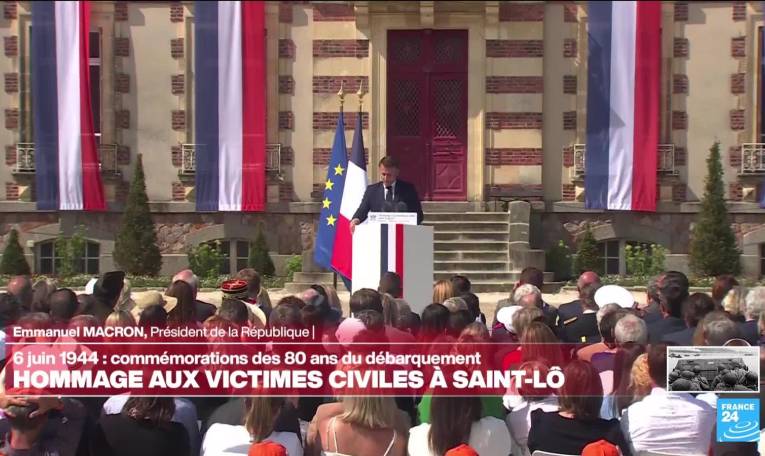 80 ans du Débarquement : Emmanuel Macron rend hommage aux victimes civiles à Saint-Lô