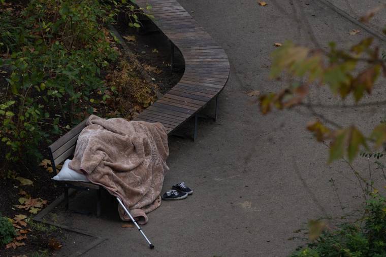 Un sans-abri dort sous une couverture dans un parc à Paris le 6 décembre. ( AFP / JOEL SAGET )
