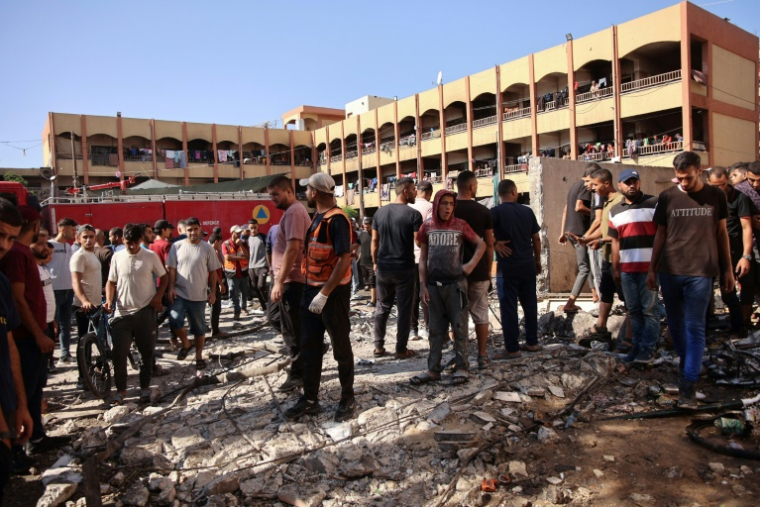 Frappe contre une école accueillant des déplacés palestiniens à Jabalia dans la bande de Gaza, le 26 seprmbre 2024   ( AFP / Omar AL-QATTAA )