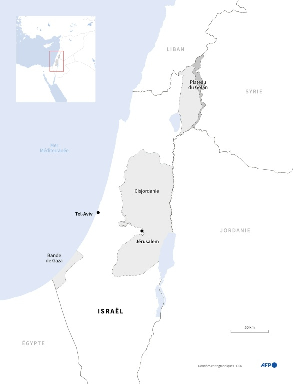 Carte montrant Israël, les territoires palestiniens, le plateau du Golan et les pays proches ( AFP / Valentina BRESCHI )