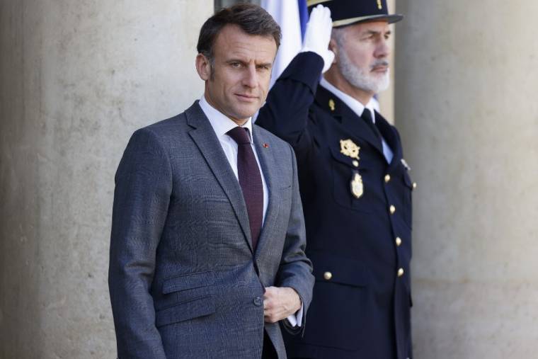 Emmanuel Macron à Paris, le 12 avril 2024. ( AFP / LUDOVIC MARIN )