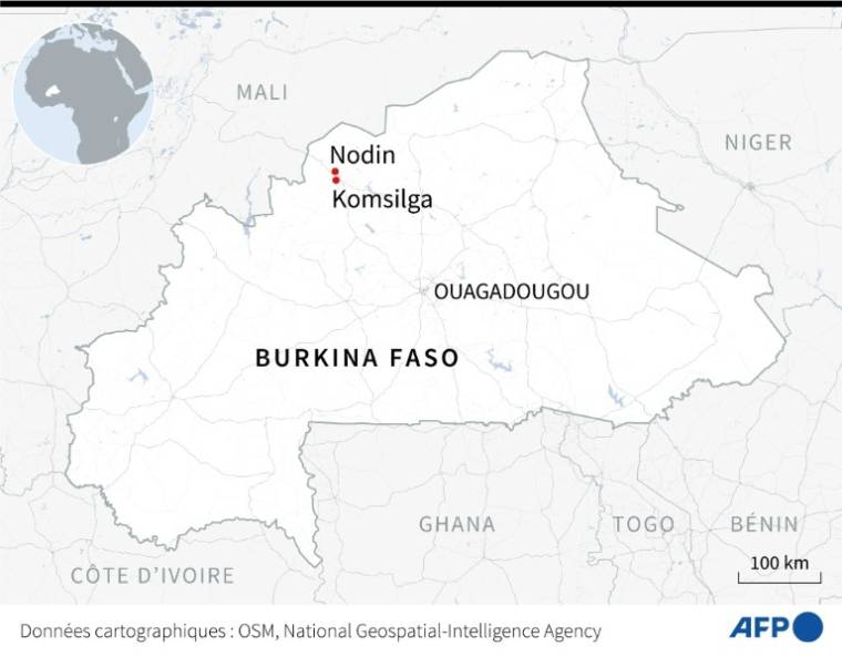 Carte du Burkina Faso localisant Nodin et Komsilga ( AFP / Valentin RAKOVSKY )