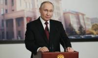 Photo distribuée par l'agence étatique russe Sputnik du président russe Vladimir Poutine lors d'une conférence de presse à Harbin (Chine), le 17 mai 2024 ( POOL / Mikhail METZEL )