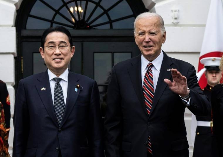 Le président américain Joe Biden accueille le Premier ministre japonais Fumio Kishida à la Maison Blanche à Washington le 9 avril 2024 ( AFP / ANDREW CABALLERO-REYNOLDS )