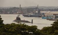 Le sous-marin russe à propulsion nucléaire Kazan arrive au port de La Havane, le 12 juin 2024 à Cuba ( AFP / ADALBERTO ROQUE )
