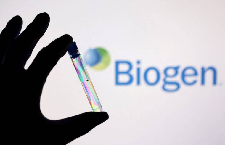 Illustration montrant un tube à essai devant le logo Biogen