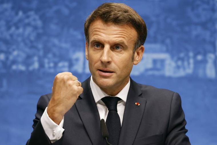 Emmanuel Macron, le 28 juin 2022, en Allemagne ( AFP / Ludovic MARIN )