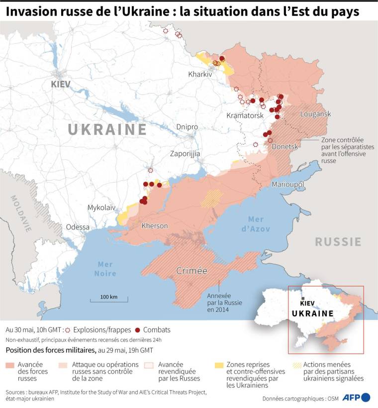 Carte de la situation en Ukraine au 30 mai à 10h GMT ( AFP /  )