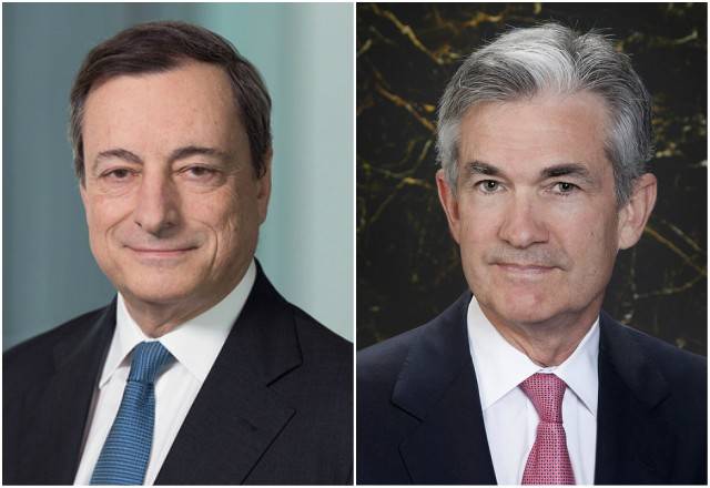 Mario Draghi, président de la BCE et Jerome Powelle, président de la Fed (crédits : BCE, Réserve fédérale)