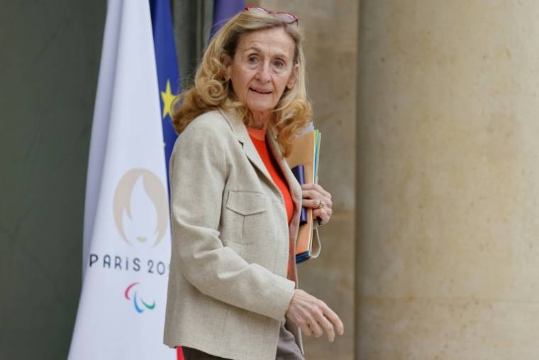 La ministre de l'Education nationale Nicole Belloubet le 24 avril 2024 à Paris ( AFP / Ludovic MARIN )