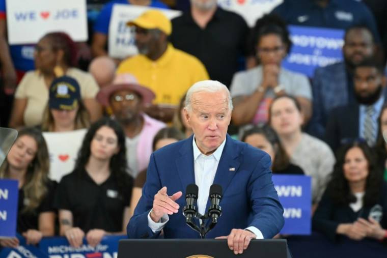 Le président américain Joe Biden lors d'un meeting de campagne à Detroit, le 12 juillet 2024 dans le Michigan ( AFP / Mandel NGAN )