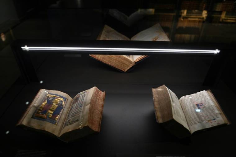 Des livres anciens à la bibliothèque-musée Inguimbertine, dans l'ancien hôtel-Dieu de Carpentras, le 19 avril 2024 dans le Vaucluse ( AFP / Sylvain THOMAS )