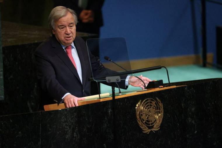 Le Secrétaire général des Nations Unies, Antonio Guterres, s'adresse à la 77e session de l'Assemblée générale des Nations Unies à New York