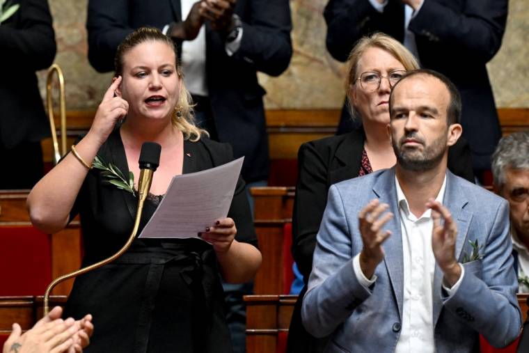 Mathilde Panot et Manuel Bompard, à l'Assemblée nationale, en octobre 2023 (illustration) ( AFP / MIGUEL MEDINA )