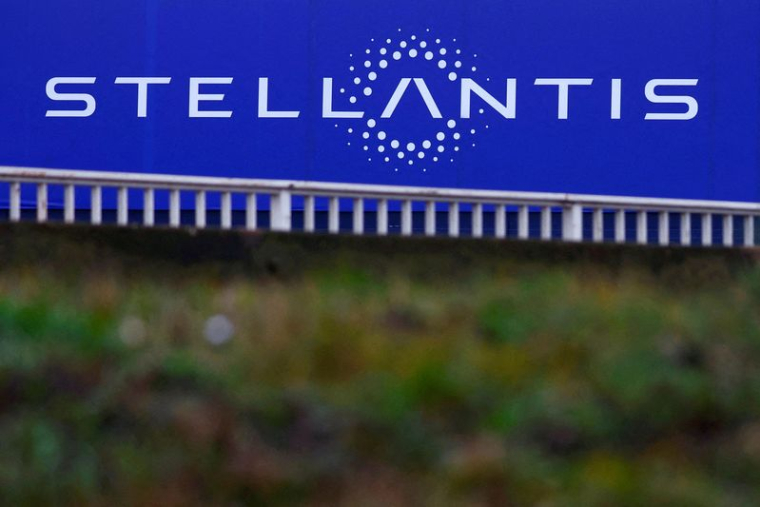 Archive photo of the Stellantis logo at the company's premises in Velizy-Villacoublay