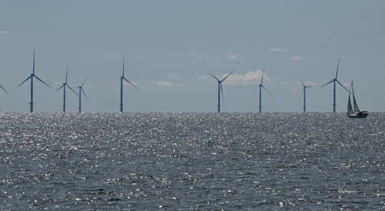 Jusqu'à présent, la plupart des éoliennes en mer sont arrimées aux fonds marins (illustration) ( AFP / DAMIEN MEYER )