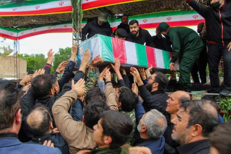 Les funérailles du président Ebrahim Raïssi à Tabriz, dans la province de l'Azerbaïdjan oriental, le 21 mai 2024 en Iran ( FARS NEWS AGENCY / ATA DADASHI )
