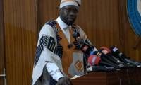 Le Premier ministre sénégalais Ousmane Sonko lors d'une conférence à l'Université Cheikh Anta Diop, le 16 mai 2024 à Dakar  ( AFP / SEYLLOU )
