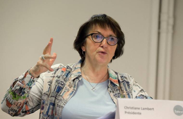 La présidente de la FNSEA Christiane Lambert, le 23 mars 2022, à Paris. ( AFP / ERIC PIERMONT )